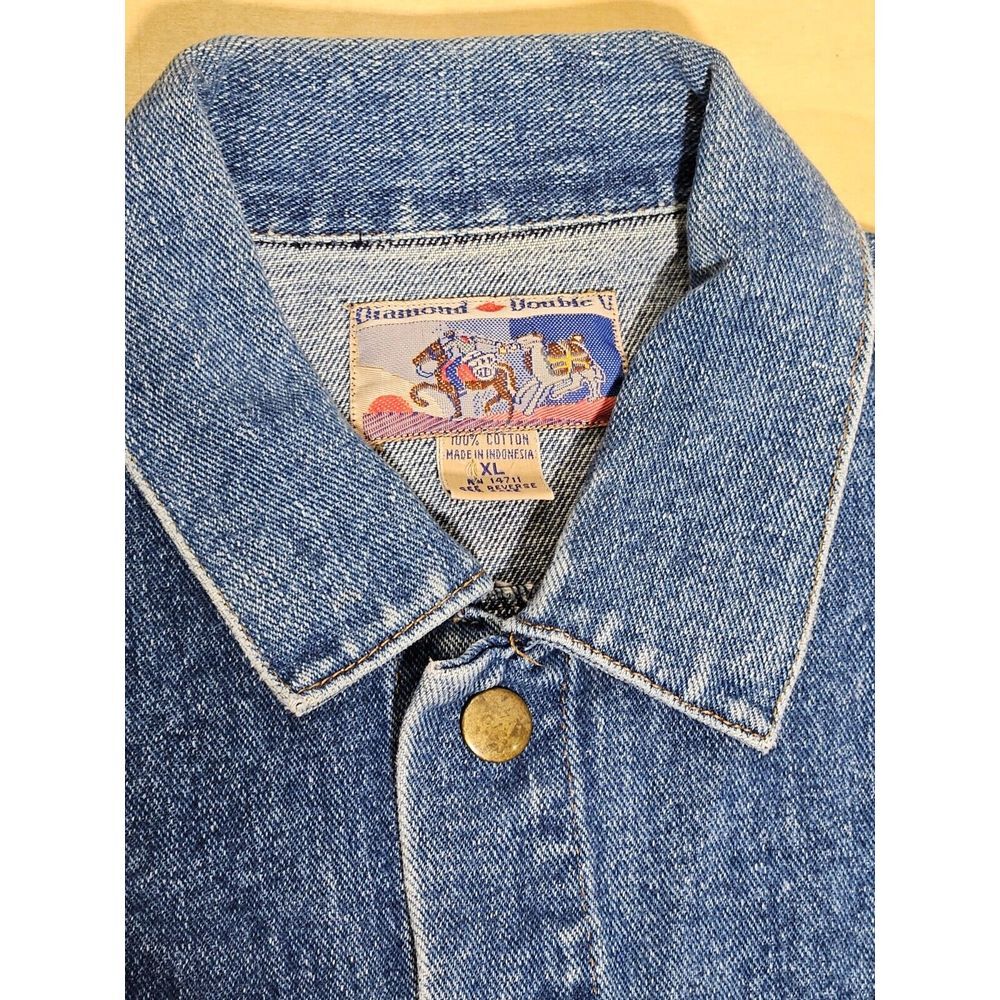 Vintage Denim Diamond Double U Size XL Jean Jacket Adjustable Waist Machine Wash - Picture 4 of 10